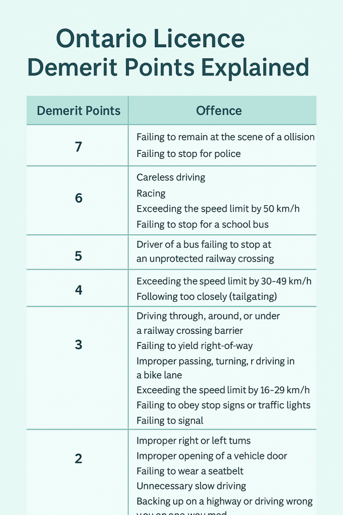 ontario licence demerit points
